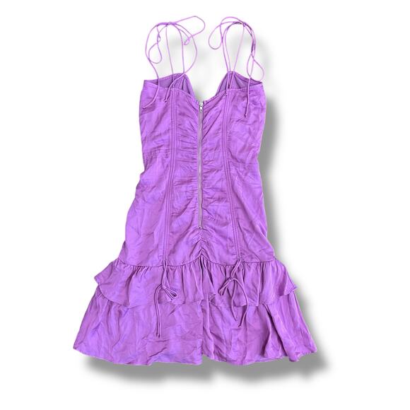Olivaceous Women’s Small Pink Ruched Ruffle Mini Dress Strappy Corset Club Party - Picture 4 of 8